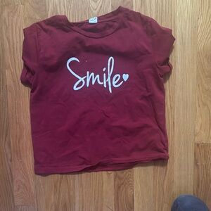 SHEIN Red and White Short Sleeve Tee Smile Design